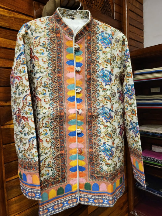 Kashmiri-Inspired Printed Short Jacket – Machine Made